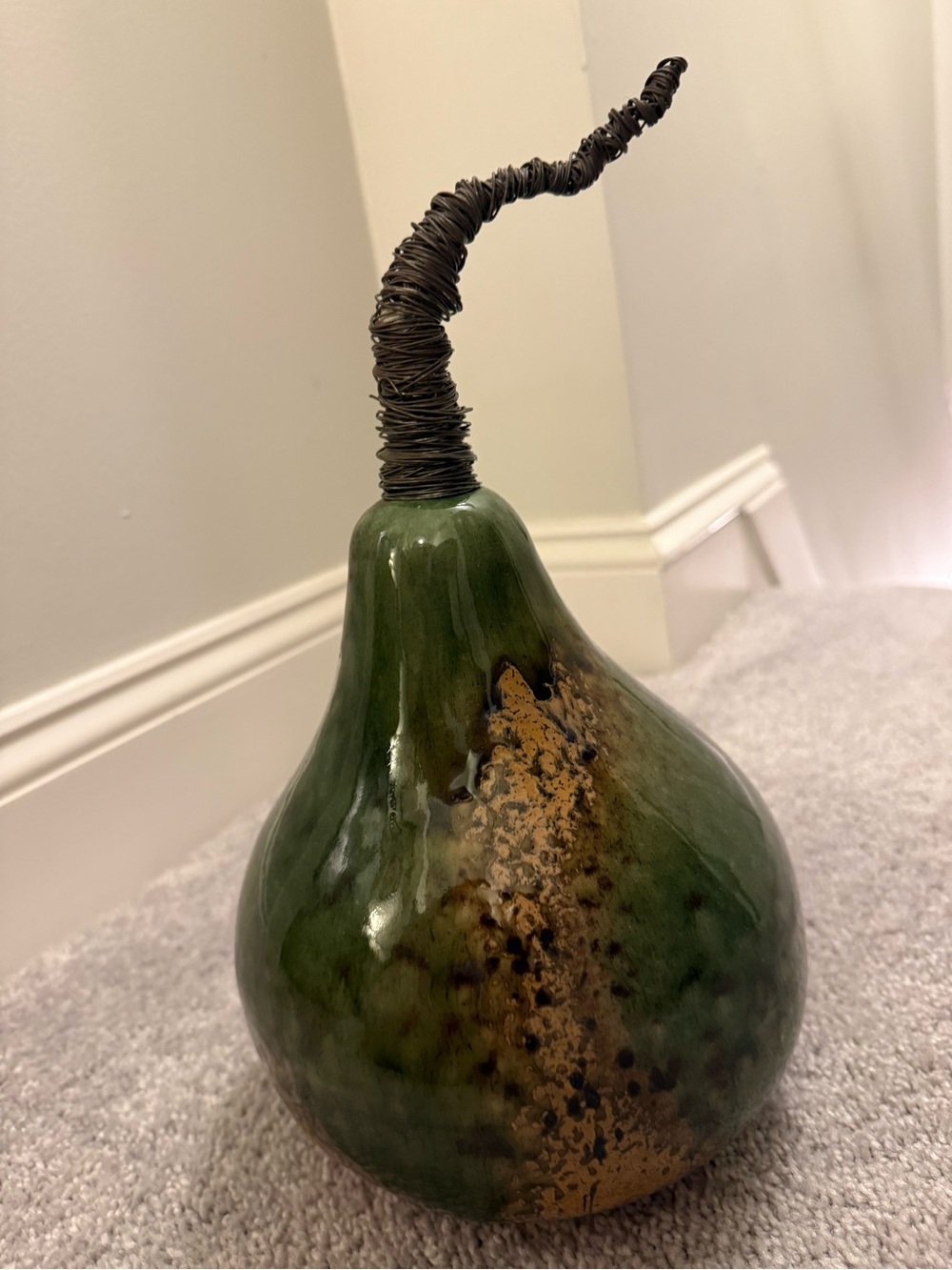 Pier 1 Glazed Ceramic Pear/Gourd with Wire Stem